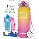 HoneyHolly Botella Agua, 1500ML Prueba de Fugas,...